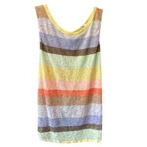 Rainbow Striped Tank Sleeveless Top Small Crossover Back Lightweight See-Through